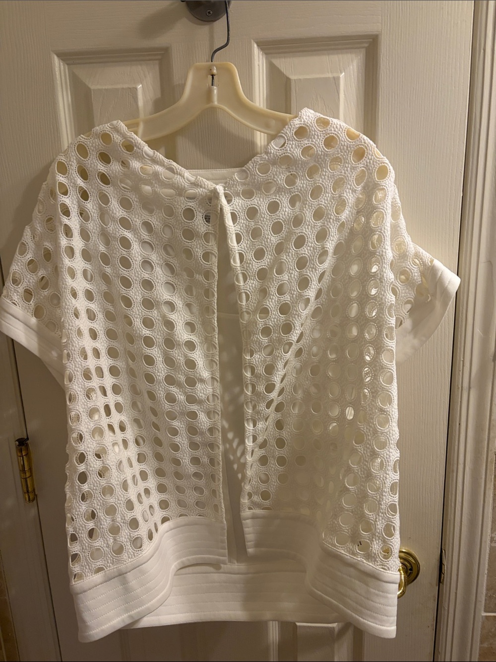Joan Vass white  Eyelet Knit Short Sleeve Top